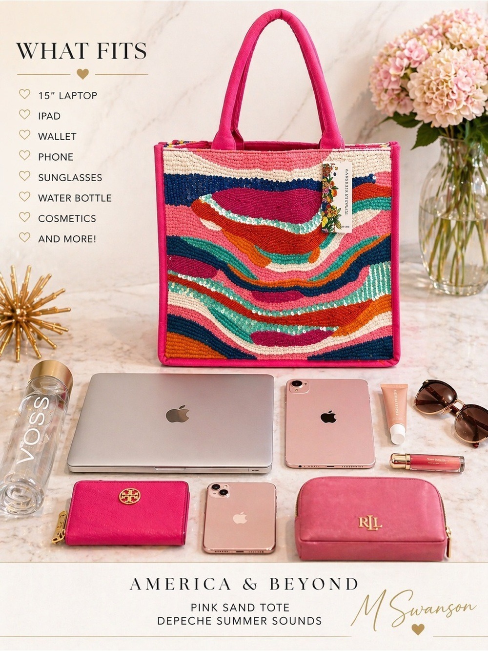 NEW America & Beyond Pink Sand Beaded Tote Depeche Summer Sounds Limited Edition - Picture 6 of 10